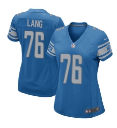 Women's Nike Detroit Lions #76 T.J. Lang Game Light Blue Team Color NFL Jersey