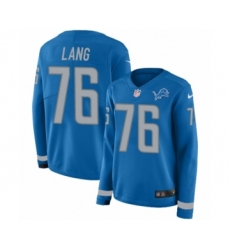 Women's Nike Detroit Lions #76 T.J. Lang Limited Blue Therma Long Sleeve NFL Jersey