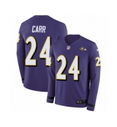 Youth Nike Baltimore Ravens #24 Brandon Carr Limited Purple Therma Long Sleeve NFL Jersey