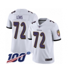 Men's Baltimore Ravens #72 Alex Lewis White Vapor Untouchable Limited Player 100th Season Football Jersey