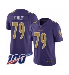 Men's Baltimore Ravens #79 Ronnie Stanley Limited Purple Rush Vapor Untouchable 100th Season Football Jersey