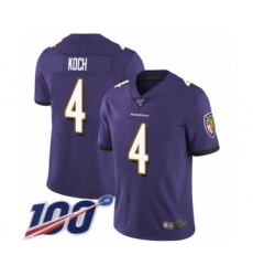 Men's Baltimore Ravens #4 Sam Koch Purple Team Color Vapor Untouchable Limited Player 100th Season Football Jersey