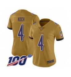 Women's Baltimore Ravens #4 Sam Koch Limited Gold Inverted Legend 100th Season Football Jersey
