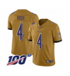 Youth Baltimore Ravens #4 Sam Koch Limited Gold Inverted Legend 100th Season Football Jersey