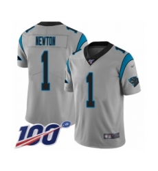 Men's Carolina Panthers #1 Cam Newton Silver Inverted Legend Limited 100th Season Football Jersey