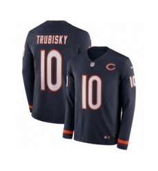 Youth Nike Chicago Bears #10 Mitchell Trubisky Limited Navy Blue Therma Long Sleeve NFL Jersey