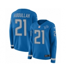 Women's Nike Detroit Lions #21 Ameer Abdullah Limited Blue Therma Long Sleeve NFL Jersey