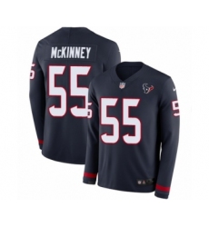 Men's Nike Houston Texans #66 Nick Martin Limited Navy Blue Therma Long Sleeve NFL Jersey