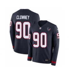 Youth Nike Houston Texans #90 Jadeveon Clowney Limited Navy Blue Therma Long Sleeve NFL Jersey