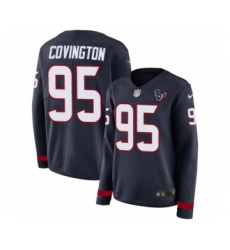 Women's Nike Houston Texans #95 Christian Covington Limited Navy Blue Therma Long Sleeve NFL Jersey