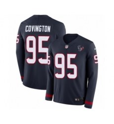Youth Nike Houston Texans #95 Christian Covington Limited Navy Blue Therma Long Sleeve NFL Jersey
