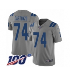 Men's Indianapolis Colts #74 Anthony Castonzo Limited Gray Inverted Legend 100th Season Football Jersey