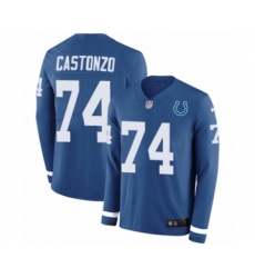 Youth Nike Indianapolis Colts #74 Anthony Castonzo Limited Blue Therma Long Sleeve NFL Jersey